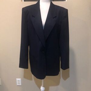 Talbots 100% Wool Navy Blue Single Button Blazer Jacket with Lining-Size 16